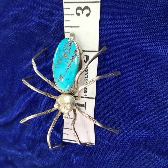Vintage Native American Turquoise & Sterling Silver Spider Pin Brooch - Picture 7 of 12